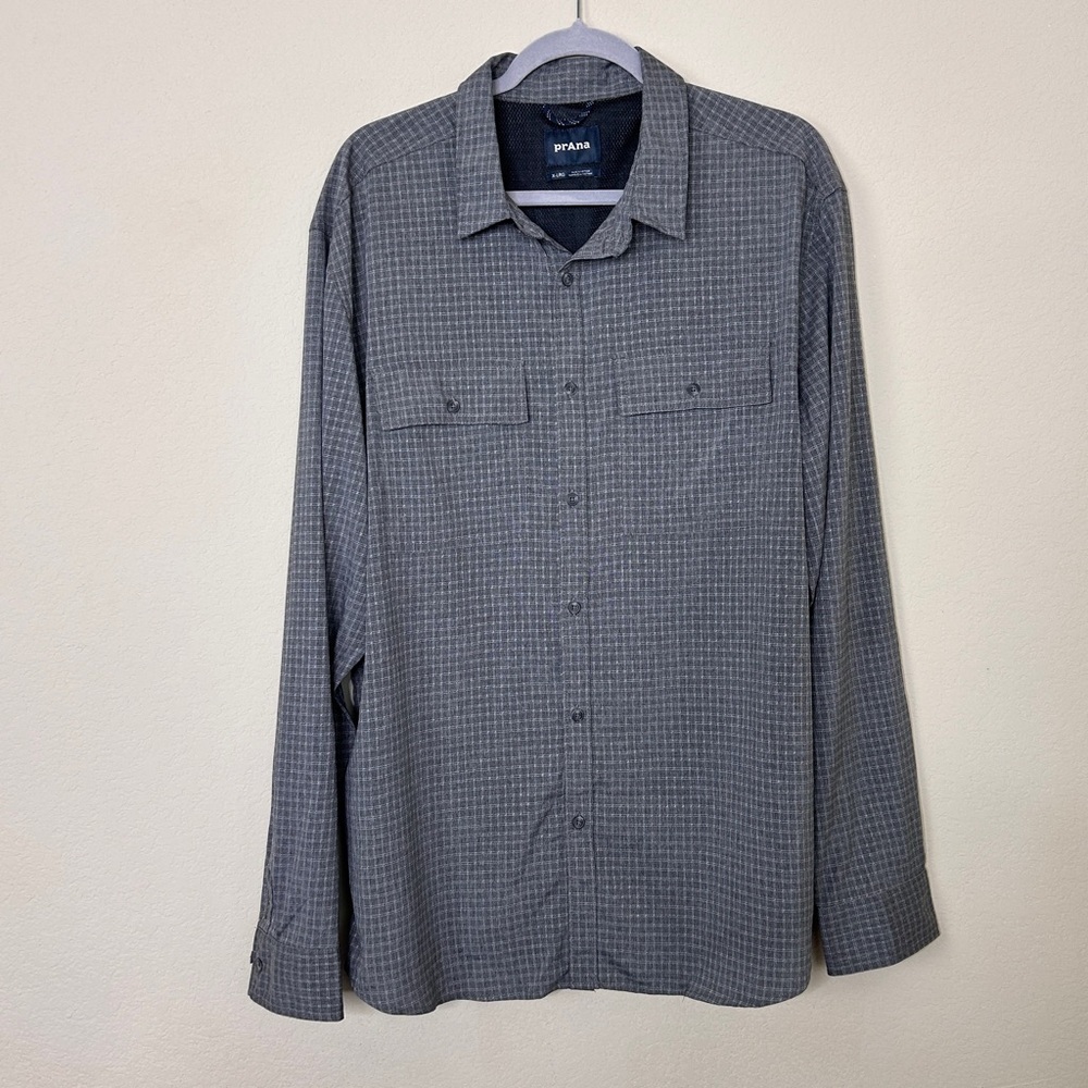 Prana Garvan Long Sleeve Shirt Gray Men's Size XL Outdoor Active # M21212643